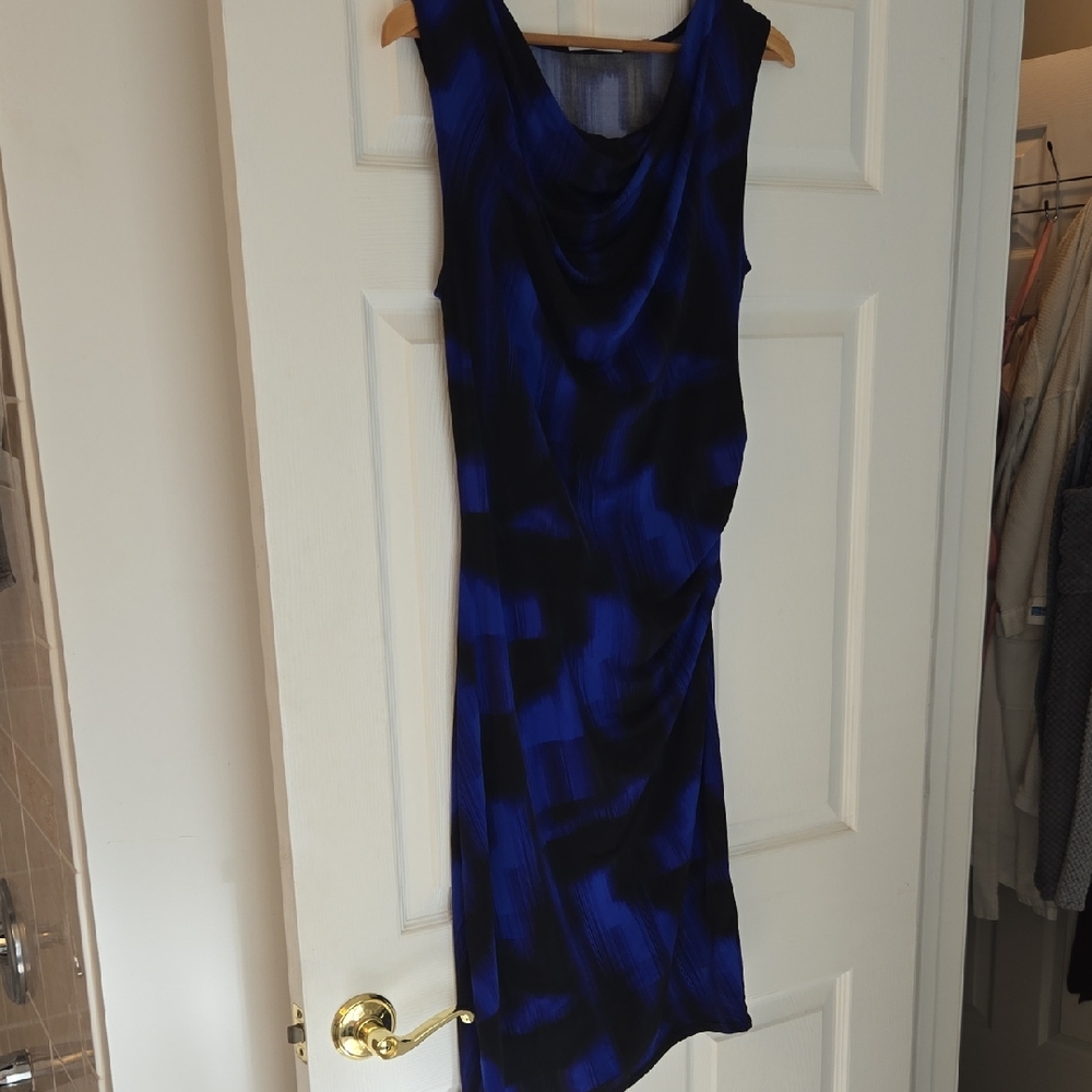 T Tahari Asymmetrical Dress in Vibrant Blue and Black
